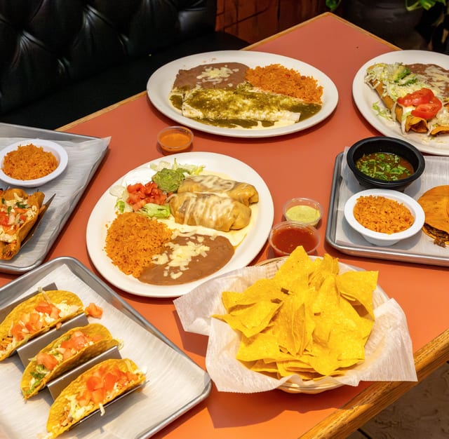 Two Enchiladas, Rice & Beans.
