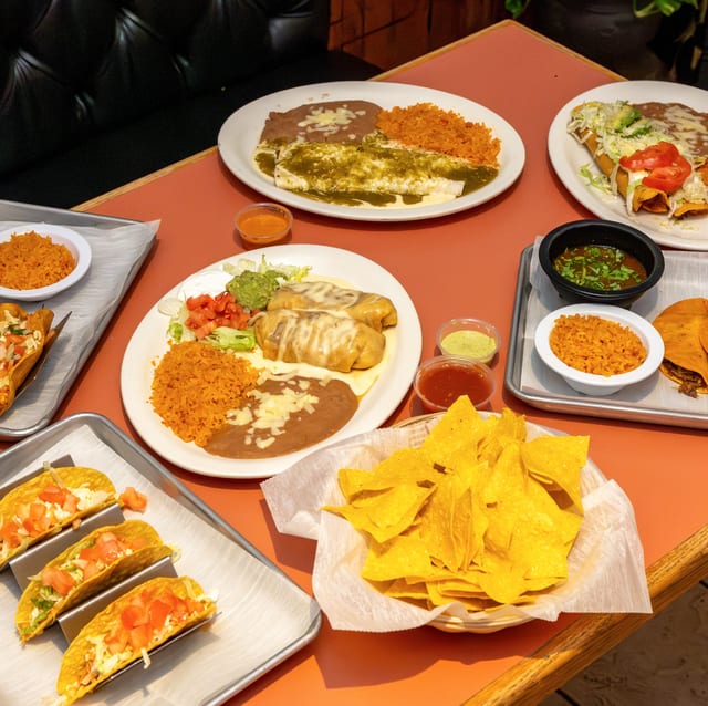 Two Enchiladas, Rice & Taco.