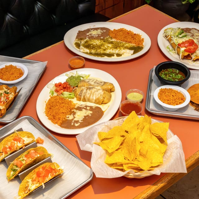 Burrito, Rice, Beans & Taco.