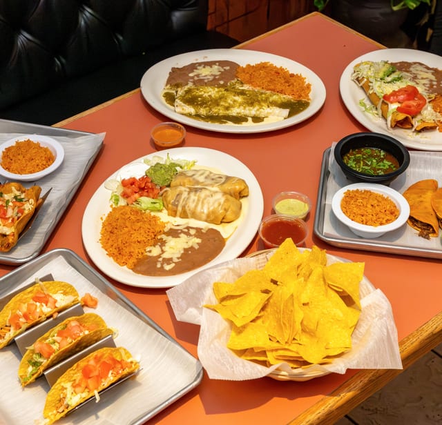 Two Tacos, Rice & Beans.